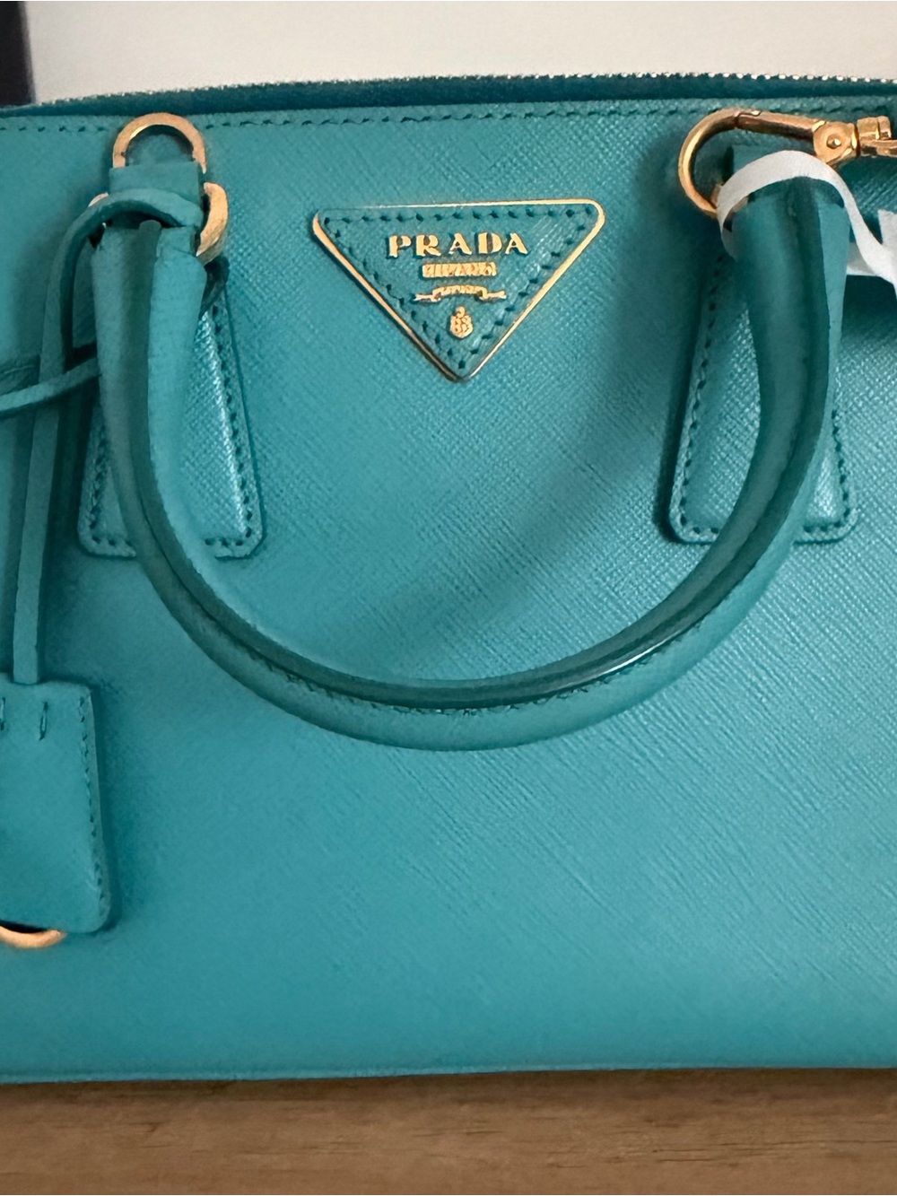 Prada Teal Saffiano Leather Satchel with Gold Hardware